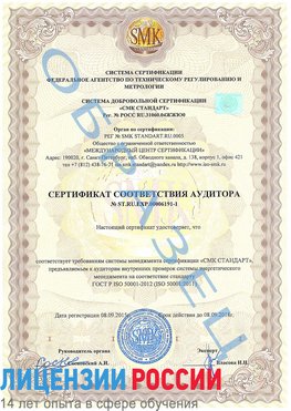 Образец сертификата соответствия аудитора №ST.RU.EXP.00006191-1 Кунгур Сертификат ISO 50001